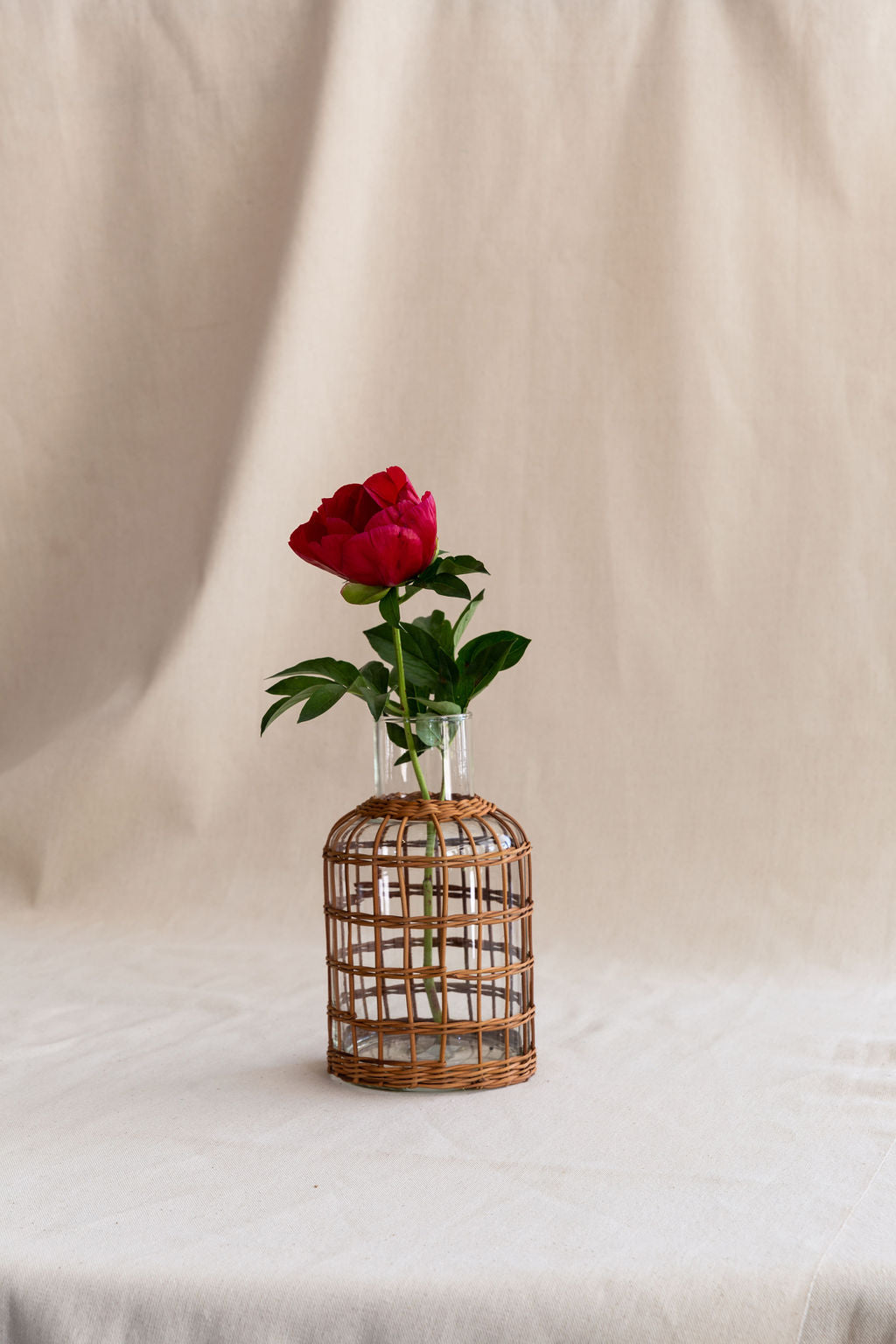 Woven Rattan and Glass Vase