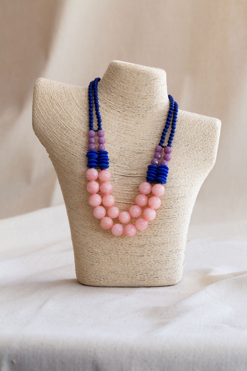 Double Strand Pink & Blue Stone Necklace