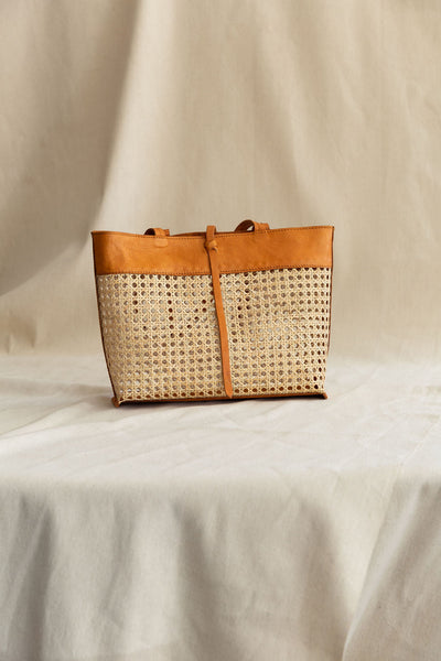 Cane + Leather Tote