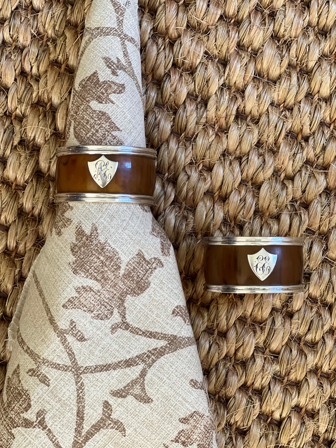Pair of Antique Horn & Sterling Silver Banded Napkin Rings